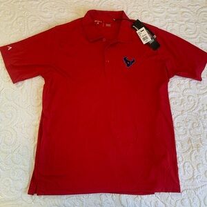 Men's Houston Texans Antigua Red Tribute Polo H town sleeve placard Large